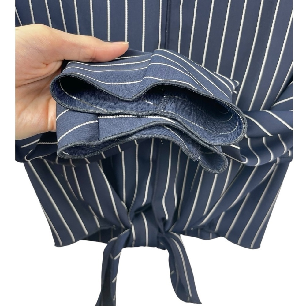 Babaton Abasi Navy Pinstriped Tie Front Cropped Blouse Size XS - Picture 7 of 9